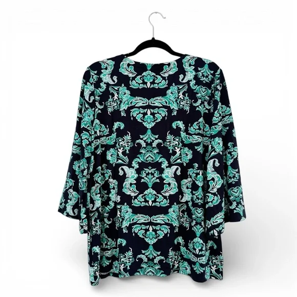 JM Collection 3/4 Sleeve Paisley Turquoise Lace-Up Tunic Top 1X – NWT - Picture 7 of 13